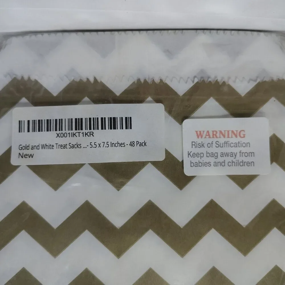 White Gold Paper Goodie Bags Party Supplies Assorted Patterns 2- 48 Count Packs